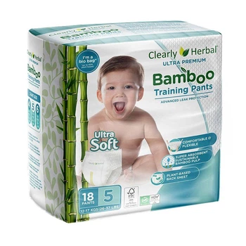 Детские подгузники-трусики Clearly Herbal Bamboo размер 5 (12-17 кг), 18 шт Детские одноразовые подгузники Pants из бамбукового органического волокна и эластичным поясом Памперсы трусиками пантс для детей