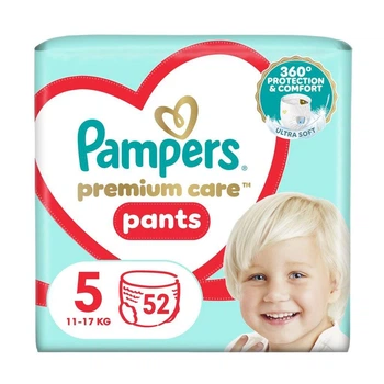 Детские подгузники-трусики Pampers Premium Care Pants, размер 5 (11–17 кг), 52 шт Детские подгузники памперс пантс с эластичным поясом и защитой до 12 часов Памперсы премиум трусиками для детей с чувствительной кожей