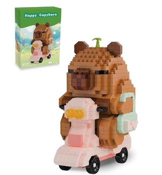 Конструктор 3D игрушка для детей фигурка Капибара на скутере Happy Capybara Mini Building Blocks Set M3148