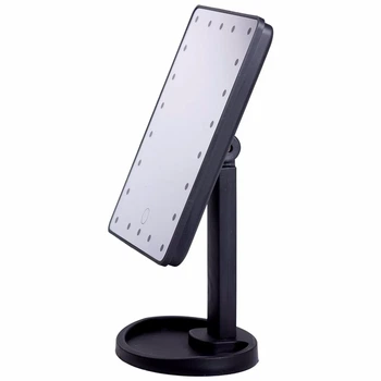 Настольное зеркало 22 LED с подсветкой 21х16см для макияжа USB черное на ножке 360 градусов