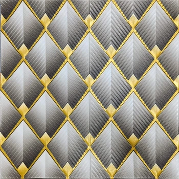 Самоклейна декоративна настінно-стельова 3D панель Sticker Wall Ромб 700х700х4 мм Сіро-золотий (SW-00001986)
