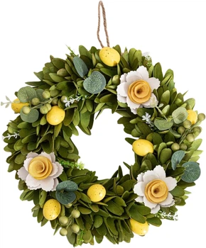 Wieniec wielkanocny Homla Fresh Nest z kwiatkami i żółtymi jajkami 34 cm (5906496765254)