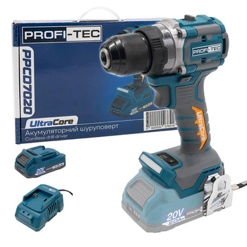 Акумуляторний безударний дриль PROFI-TEC PPCD7020 (20 В, безщітковий двигун, 70 Нм, патрон 13 мм) 1×PT2020VX (2.0 Aг), ЗП BC20V, коробка