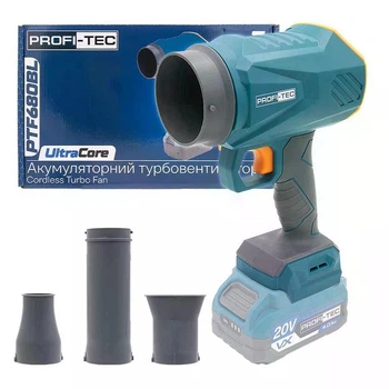 Акумуляторний турбовентилятор PROFI-TEC PTF680BL (20 В, безщітковий двигун, 60 м/с) без АКБ та ЗП, коробка, 2 насадки