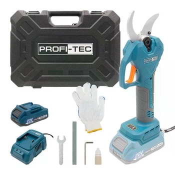 Акумуляторний секатор PROFI-TEC PES40 (20 В, безщітковий двигун, різ 25 / 40 мм, 104 різ/хв) 1×PT2020VX (2.0 Aг), ЗП BC15V, кейс