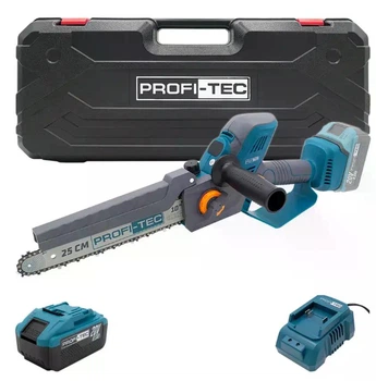 Акумуляторна ланцюгова пила PROFI-TEC PCS0920 (20 В, безщітковий двигун, шина 25 см, 9.6 м/с) 1×PT2040EP (4.0 Аг), ЗП BC20V, кейс