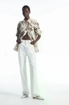 Сорочка жіноча лляна COS botanical-print short-sleeve linen shirt 1231880001 Eur 36 Бежево-Коричневий