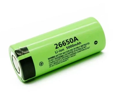 Аккумулятор без защиты Panasonic 5000 mAh 26650 A 3,7V Li-ion 3А плоский плюс Зеленый