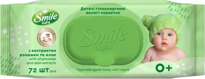 Упаковка влажных салфеток Smile Baby Экстракт ромашки и алоэ 2 пачки по 72 шт (42106428)