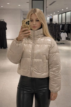 Женская куртка ZARA с блестящим эффектом champagne white S арт.8073\238\307