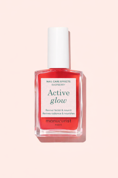 Лак для ламких і пошкоджених нігтів Active Glow Manucurist Raspberry – лікувальне кольорове покриття з олією мигдалю для відновлення нігтів у кольоровий манікюр