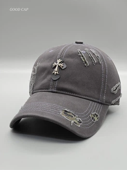 Кепка бейсболка CHROME HEARTS рваная мужская женская Серый