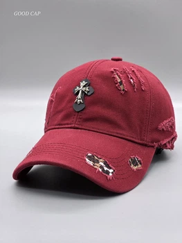 Кепка бейсболка CHROME HEARTS рваная мужская женская Бордо