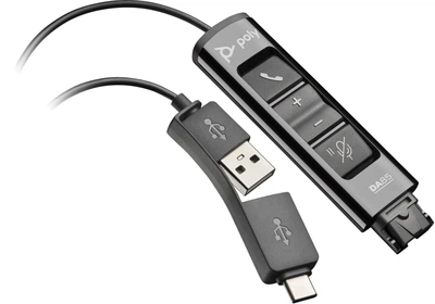 Перехідник Poly DA85 USB > QD з вбудованим пультом керування для гарнітур EncorePro, USB-A, USB-C, чорний (644143)
