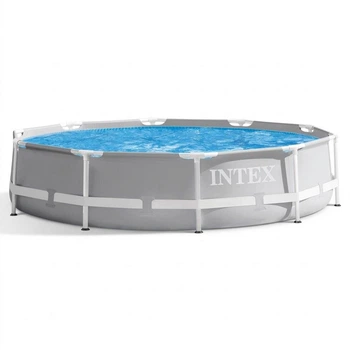 Каркасный бассейн Intex 26700, 366 × 76 см, объем 6503 л, круглый садовый бассейн, серый