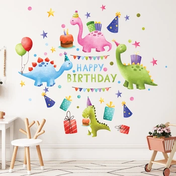 Набор наклеек в детскую С Днем Рождения Динозаврики подарки Happy Birthday Набор М 100х50cм матовая Happy Pocket