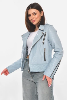 Куртка-косуха женская из экокожи голубого цвета Fashion размер 40-42 (210872)