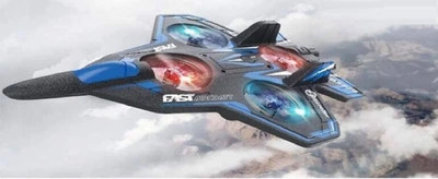 Самолёт истребитель KS-198 с подсветкой, на радиоуправлении, черный с синим (17473-67)