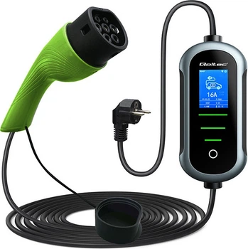 Мобільний зарядний пристрій для електромобіля Qoltec EV з регулюванням 2 в 1 Type 2 3.5 кВт 5 м (5901878524351)