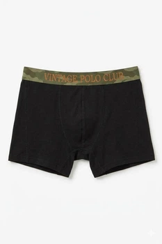 Мужские трусы боксеры Vintage Polo Club 1 шт, размер XL, черные, оранжевая надпись, камуфляж резинка.