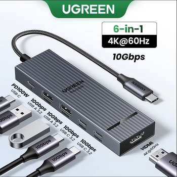 USB-хаб Ugreen Revodok 6-in-1 CM818 Grey 4K 60Hz