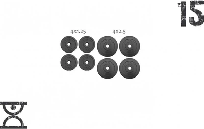 15 кг (4x1,25 та 4x2.5) дисків, покритих пластиком (31 мм) (RNS_RNbitset15)