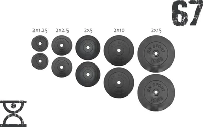 67 кг (2х1.25, 2х2.5, 2x5, 2х10 та 2x15) дисків, покритих пластиком (31 мм) (RNS_RNbitset67)