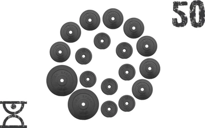 50 кг (2 по 10, 8 по 2,5, 8 по 1.25) дисків, покритих пластиком (31 мм) (RNS_RNbitset50)