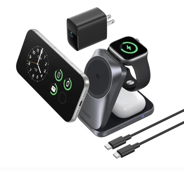 Бездротовий зарядний пристрій Anker Prime 3-in-1 MagSafe Qi2.2 25W cертифікований складаний пристрій для подорожей - Black