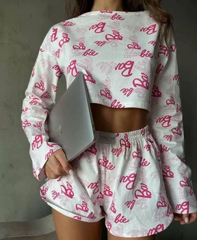 Піжама жіноча біла Barbie (шорти+кофта), костюм для дому, одяг для сну, розмір One Size