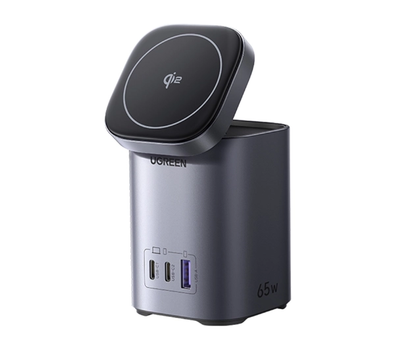 Зарядное устройство Ugreen 2w1 X555 USB + 2x USB-C 65W GaN (UGR-55321) мульти-адаптер хаб + беспроводное QI2