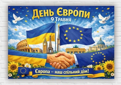 Бумажный плакат "9 мая – День Европы" 110х75 см