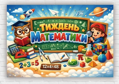Бумажный плакат "Неделя математики. Зеленая доска" 110х75 см