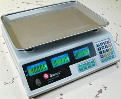 Настольные торговые весы Domotec до 50 кг со счетчиком цены, в пластиковом корпусе с бортиками для точного взвешивания товаров (822)