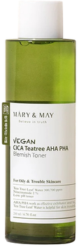 Tonik do twarzy Mary&May wegański z kwasami i ekstraktami z wąkroty azjatyckiej i drzewa herbacianego 200 ml (8809670681685)