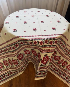 Скатертина льон 150х180 см Білий з червоним (Д-am-skatert-N-041-02)