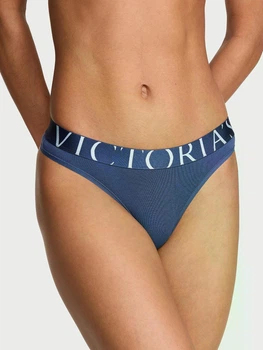 Котонові трусики-стрінги Victoria's Secret Exploded Logo Cotton Thong Panty S Сині 27245706