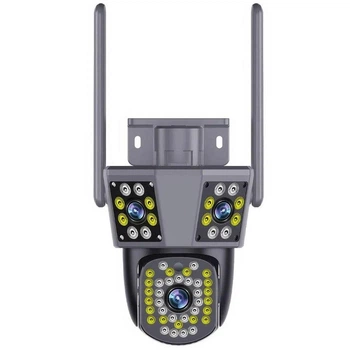 Уличная WIFI камера видеонаблюдения 9MP, 6K, 3 объектива / Поворотная камера наружного наблюдения / IP камера