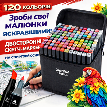 Набор скетч фломастеров маркеров 120шт по номерам для рисования двухсторонние спиртовые в сумке палитра