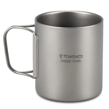 Термокружка титанова туристична Tomshoo titanium 450 мл чашка з подвійними стінками кришечкою та складними ручками для походу кемпінгу