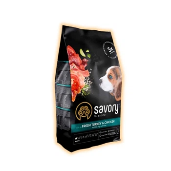 Сухой корм Savory со свежей индейкой и курицей для щенков всех пород, 3 кг