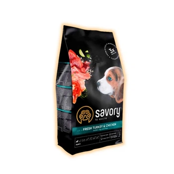 Сухий корм Savory зі свіжою індичкою і куркою для цуценят всіх порід, 1 кг