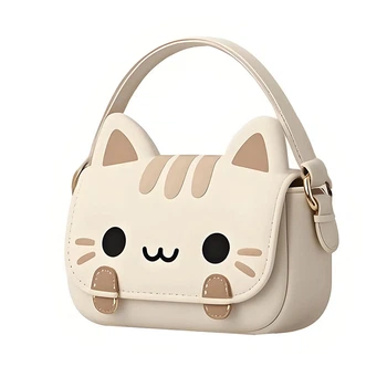 Детская сумка через плечо Lesko CY20017 Beige с котом для девочек