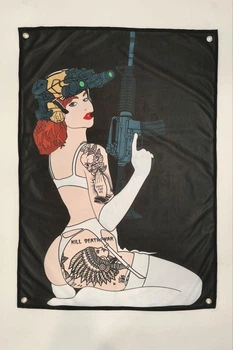 Флаг баннер Милитари девушка The Lady тактический стиль 100×70 см на люверсах флаговая ткань Girl-4