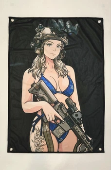 Флаг баннер аниме тактическая девушка с автоматом 100×70 см на люверсах Girl-4