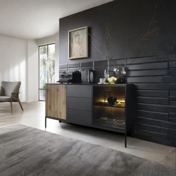 Комод с подсветкой Perfect Home Сенто / Sento KSZ154 2-дверный с 3 ящиками Черный/дуб один (PFH-091487)