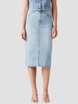 Spódnica damska jeansowa midi z wysokim stanem Levi`s Hr Back Slit Skirt 001VH-0001 26 Błękitna (5401157932278)