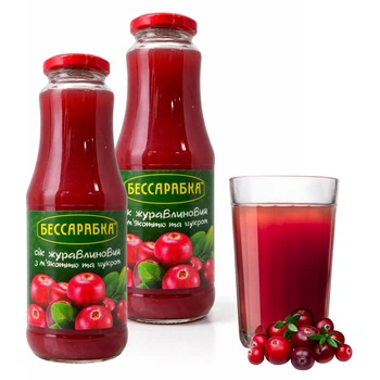 Клюквенный сок Бессарабка с мякотью и сахаром 1л