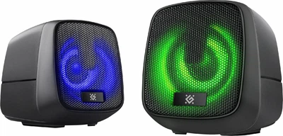 Игровые колонки Defender J2 LED USB Black — акустика 2.0, мощный звук 6 Вт, RGB подсветка, динамики 2×3 Вт, подключение mini-jack 3.5 мм, USB питание, мультимедийные колонки