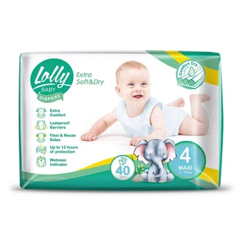 Детские подгузники Lolly Extra Soft & Dry Maxi размер 4 (7-18 кг), 40 шт Детские одноразовые подгузники с индикатором влаги Памперсы для детей
